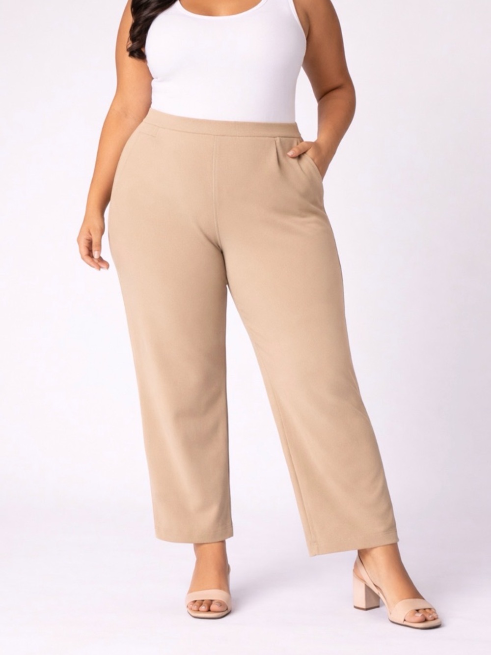 Valerie Stevens Plus Size 22W Beige Cropped Dress Pants Pull On Stretch(A521)
